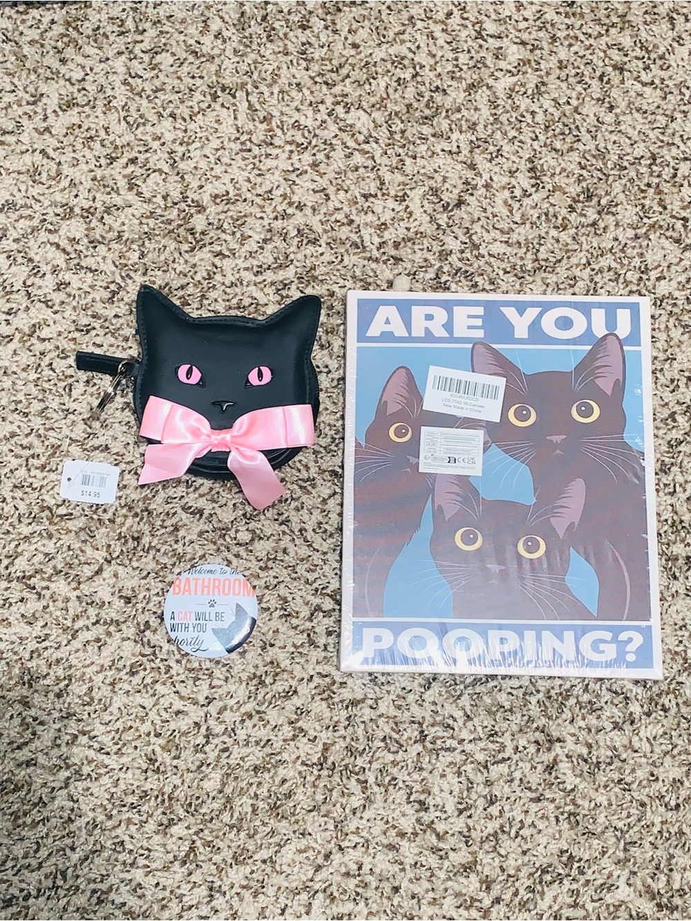 Black Cat Coin Purse Bathroom Sign and Magnet